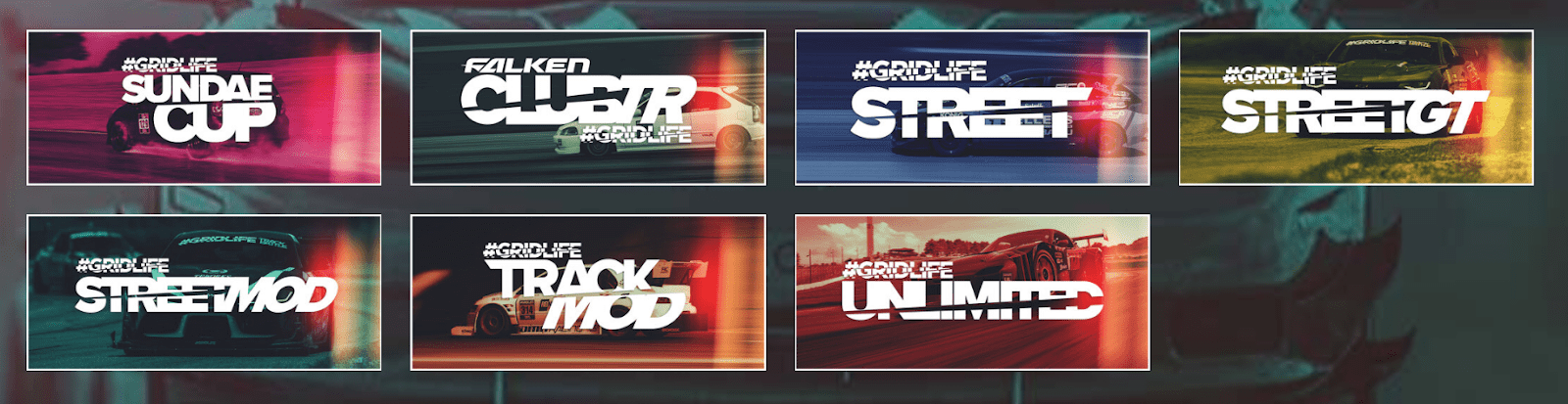 Gridlife Time attack categories. Used to show the multiple classes available to racers in the Gridlife Time attack Series.